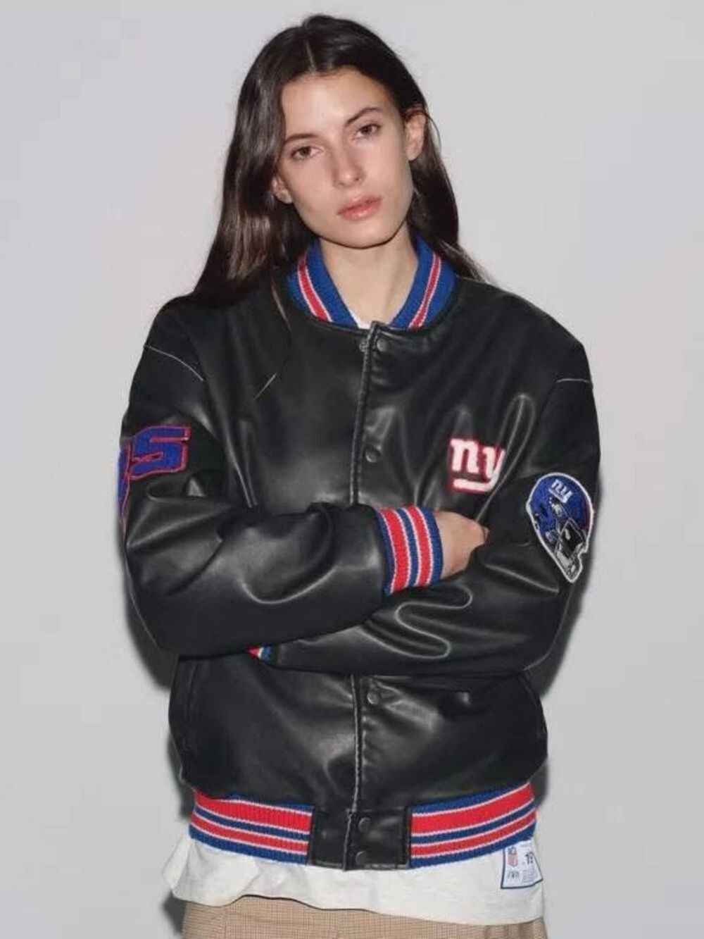 Rare 🔥 Zara x NFL Giants Football Faux Leather Jacket Size M